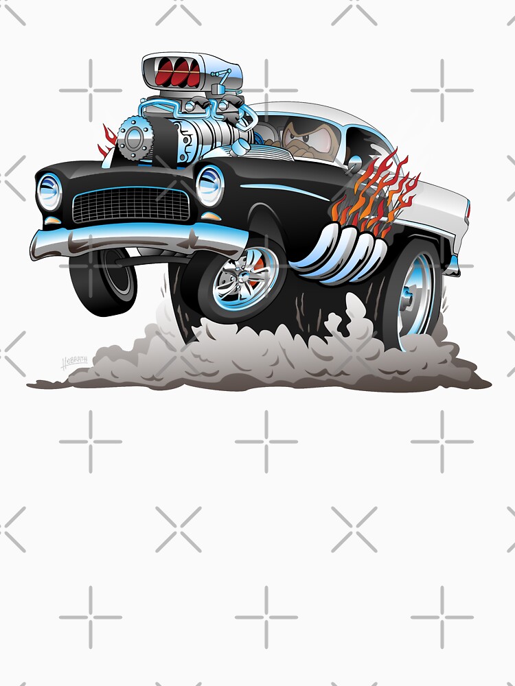 Classic 55 Hot Rod Funny Car Cartoon by hobrath