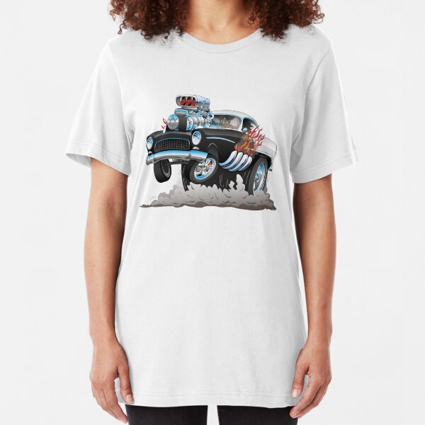 Classic 55 Hot Rod Funny Car Cartoon Slim Fit T-Shirt