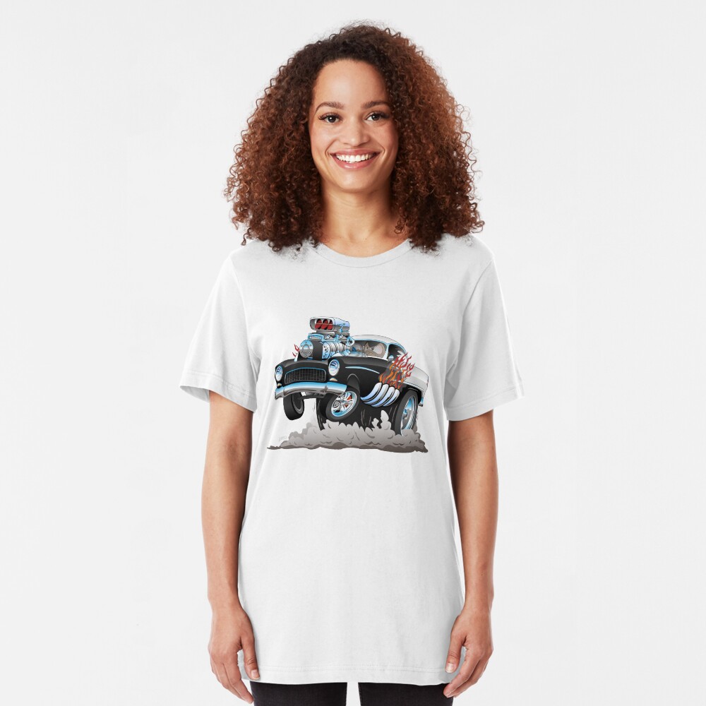 Classic 55 Hot Rod Funny Car Cartoon Slim Fit T-Shirt