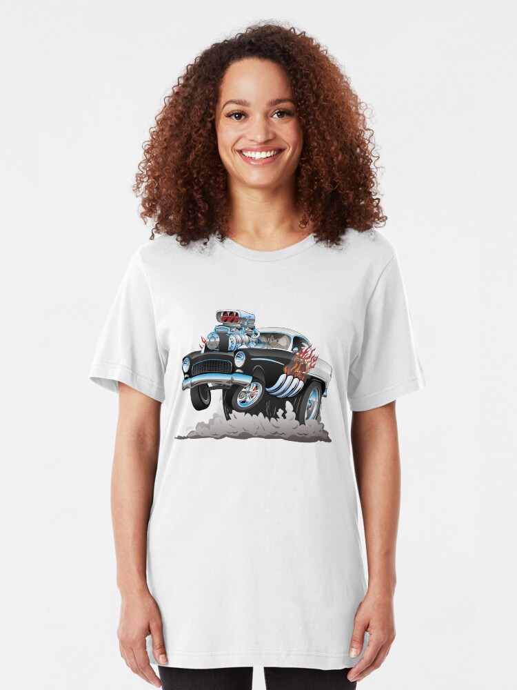 Alternate view of Classic 55 Hot Rod Funny Car Cartoon Slim Fit T-Shirt