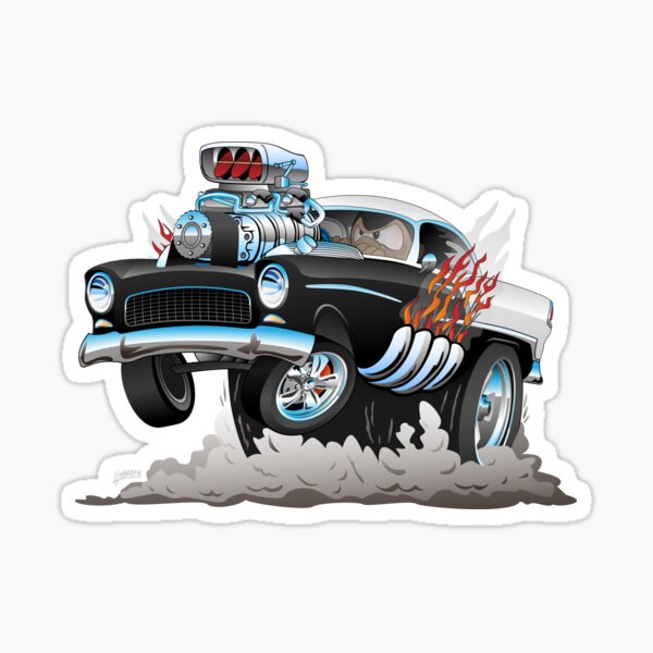 Classic 55 Hot Rod Funny Car Cartoon Sticker