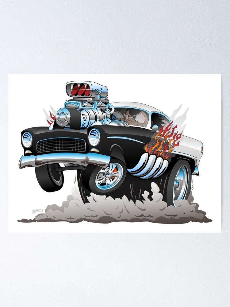 Alternate view of Classic 55 Hot Rod Funny Car Cartoon Poster