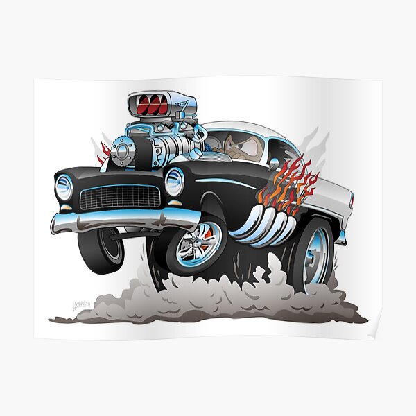 Classic 55 Hot Rod Funny Car Cartoon Poster