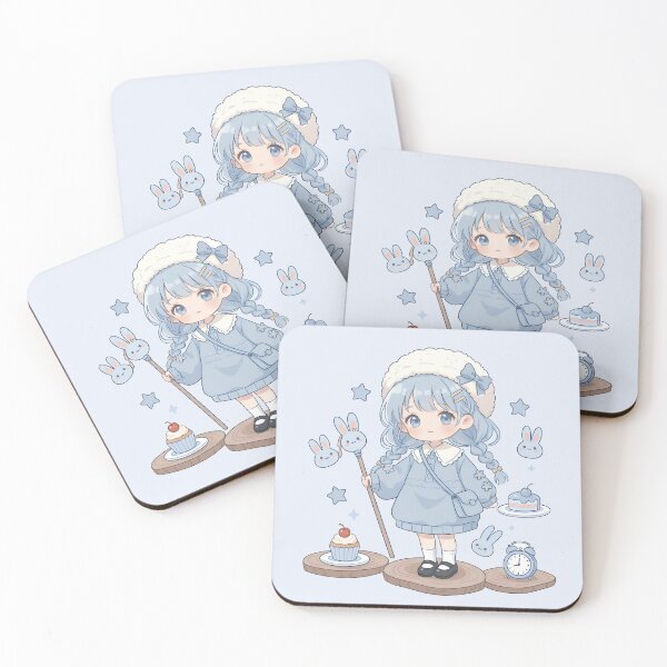 Item preview, Kawaii Pastel Blue Bunny Girl Art Print designed and sold by cozy corner co. .