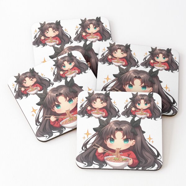 Item preview, Fate Stay Rin Tohsaka Eating Ramen Red Outfit Kawaii Anime designed and sold by Raslbazola.