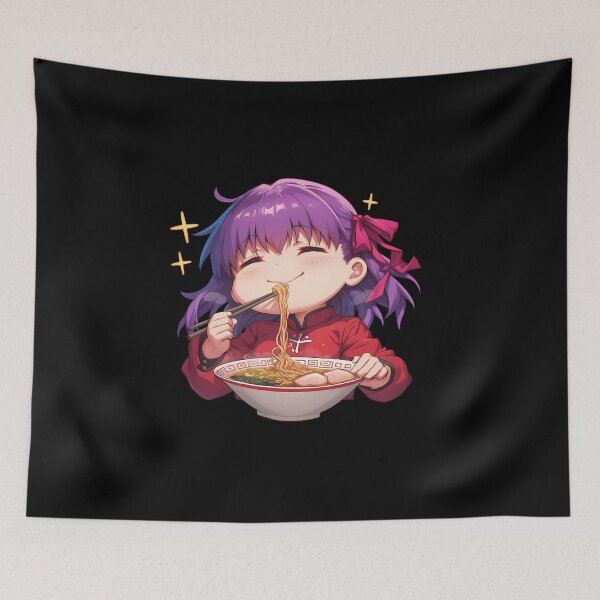 Item preview, Fate Stay Sakura Matou Enjoying Ramen Purple Hair Kawaii Anime designed and sold by Raslbazola.