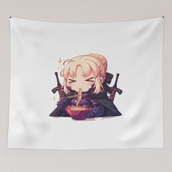 Item preview, Fate Stay Saber Alter Eating Ramen Dark Knight Kawaii Anime designed and sold by Raslbazola.
