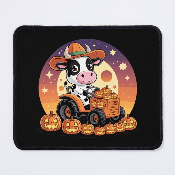 Item preview, Pumpkin Farmer Cow – Cute Halloween Chibi Cow Driving Pumpkin Tractor Design designed and sold by ColorSplash123.