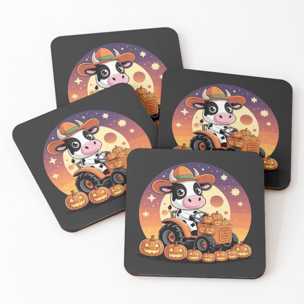 Item preview, Pumpkin Farmer Cow – Cute Halloween Chibi Cow Driving Pumpkin Tractor Design designed and sold by ColorSplash123.