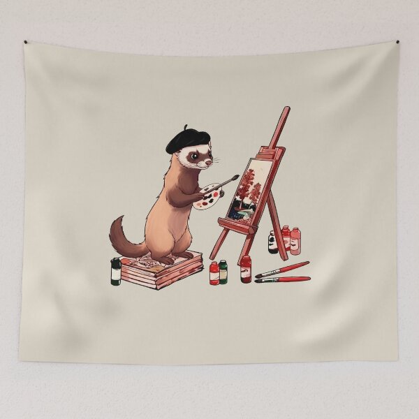 Item preview, Adorable Ferret,  Artist Painting Landscape, With its Beret designed and sold by OrenjiArtShop.