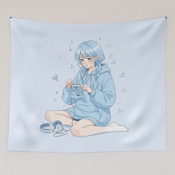 Item preview, Lo-fi Music Cozy Anime Girl Aesthetic Cassette Player Blue Pastel T-Shirt designed and sold by cozy corner co. .