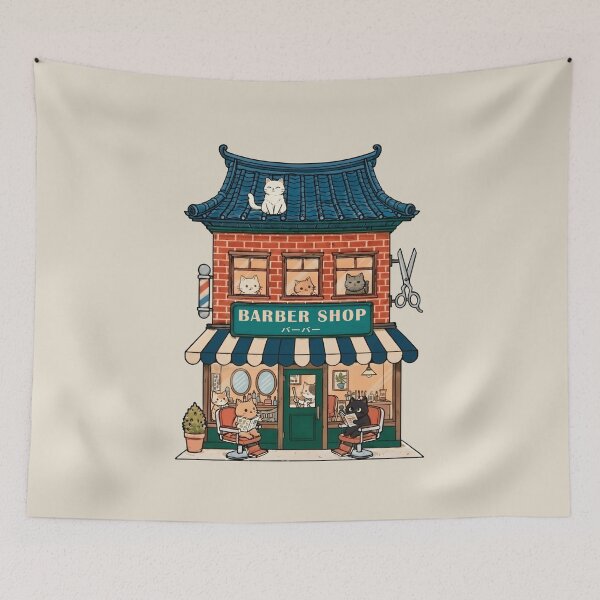 Item preview, Beard Lover Cats, Traditional Barbershop Scene designed and sold by OrenjiArtShop.