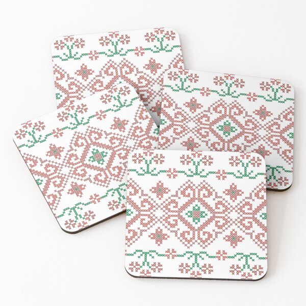 Item preview, Pink and Green Cross Stitch – Handmade Folk Textile Pattern designed and sold by Dintheo.