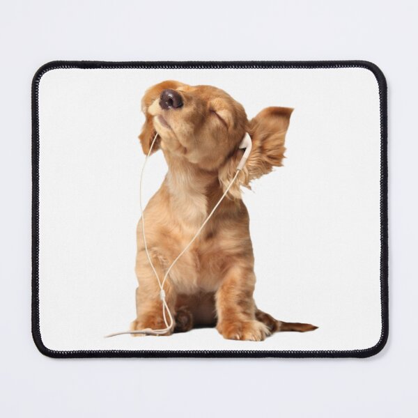 Item preview, whimsical dog listening to music meme puppy with earphones frutiger aero y2k cute designed and sold by Kyna Arts.