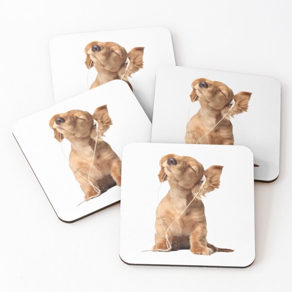 Item preview, whimsical dog listening to music meme puppy with earphones frutiger aero y2k cute designed and sold by Kyna Arts.