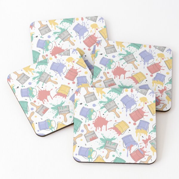 Item preview, Kawaii Paint Buckets and Brushes | DIY Splash Art Spill Pattern | Playful Colorful Artist Design designed and sold by DibuHumor.
