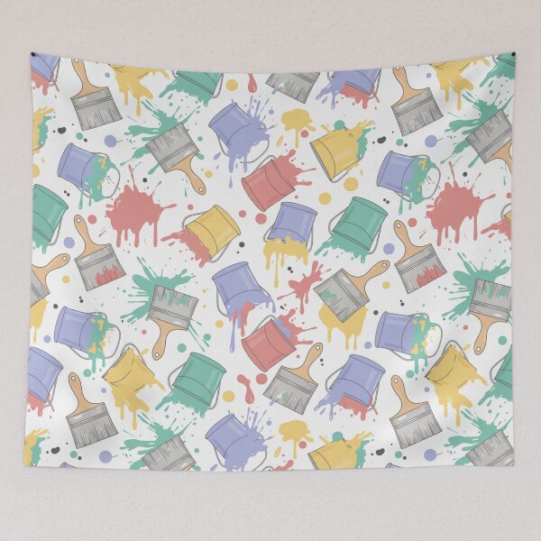 Item preview, Kawaii Paint Buckets and Brushes | DIY Splash Art Spill Pattern | Playful Colorful Artist Design designed and sold by DibuHumor.
