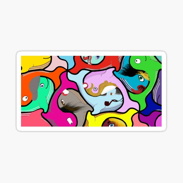 Colourful whales with faces Sticker