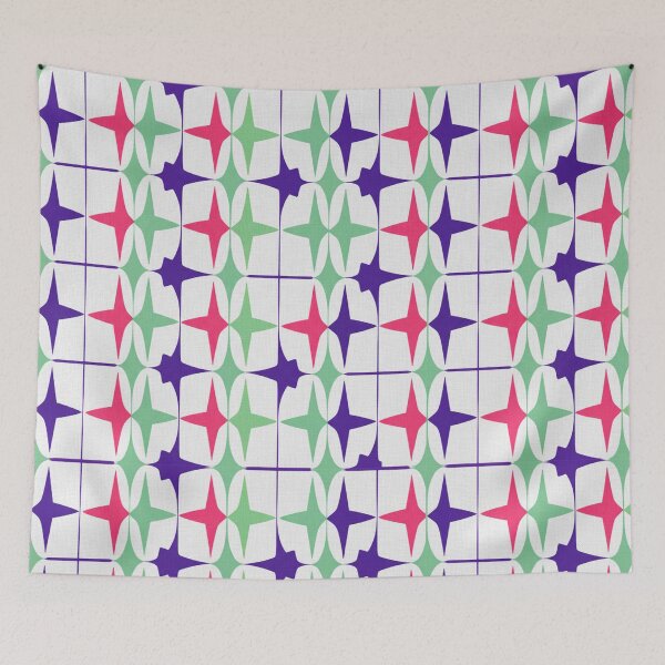 Item preview, Mid-Century Modern Atomic Stars | Retro Pop Art Pattern from the 50s and 60s | Mint Pink and Purple Geometric Design designed and sold by DibuHumor.