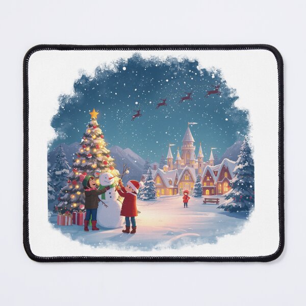 Item preview, Castle snow forest night Christmas. Pink castle on a background of a winter snowy forest. Snowman welcomes. Little deer. Winter landscape with a pink castle in the forest, snow designed and sold by PWDigitalArt.