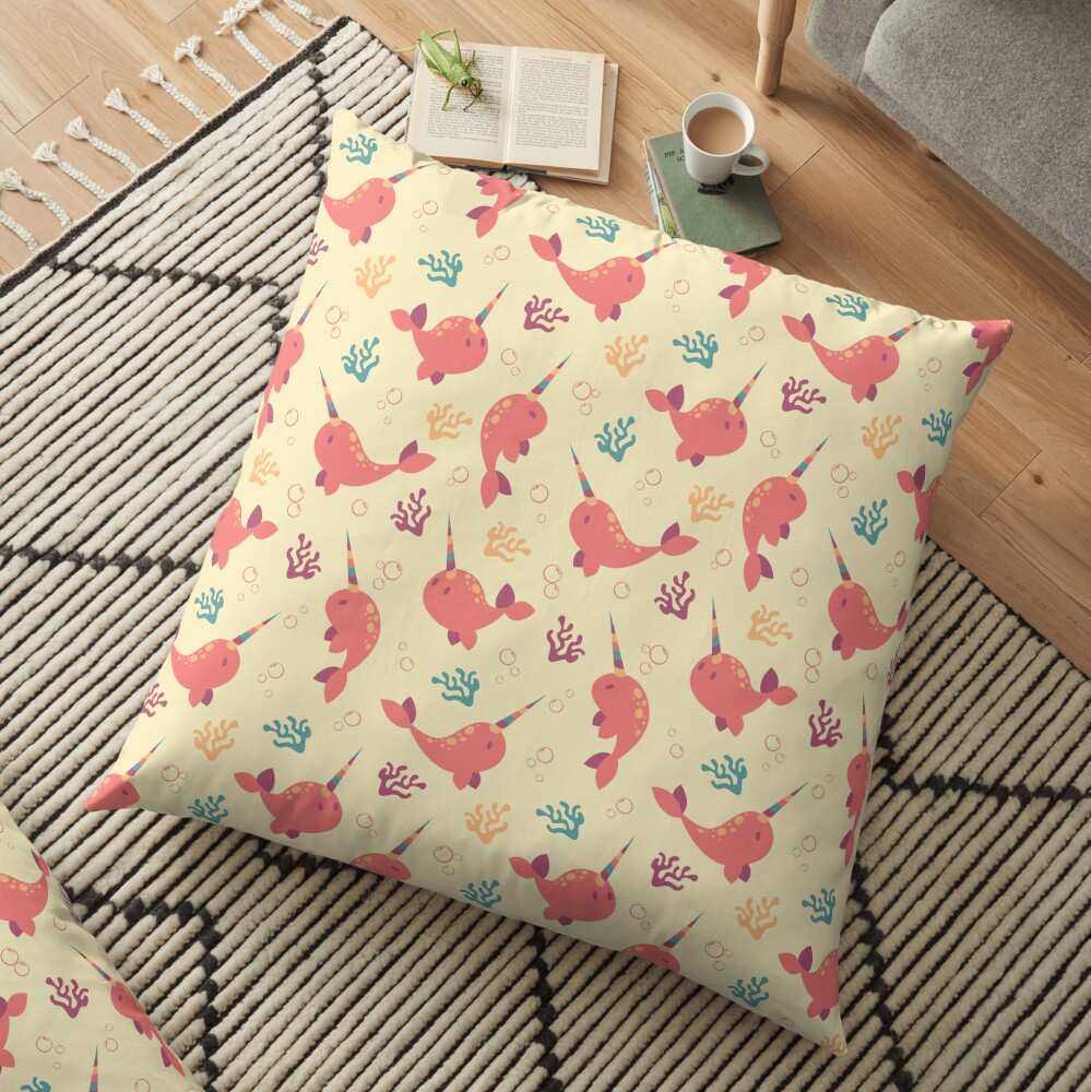 To the Window to the Narwhal - Coral & Cream Floor Pillow