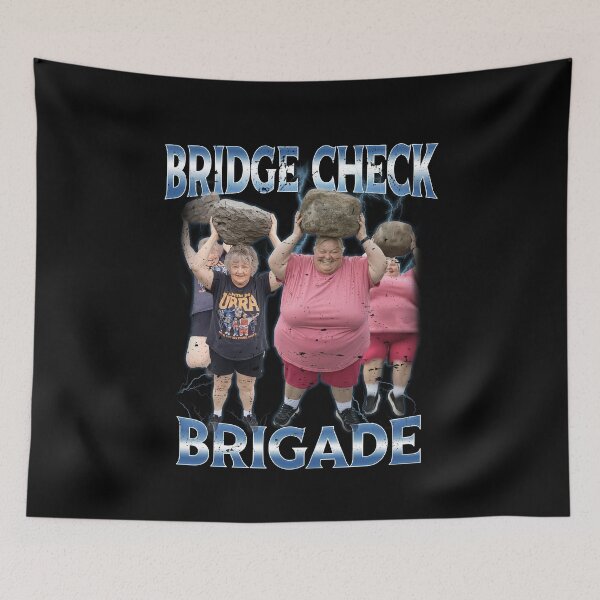 Item preview, Bridge Check Brigade AI Lady With Rock Breaking Glass Meme designed and sold by elderberry.