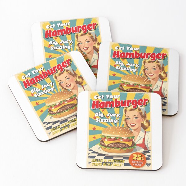 Item preview, Retro Hamburger Diner Poster – Big, Juicy & Sizzling 1950s Pop Art Sign designed and sold by MooLaLa.Store.