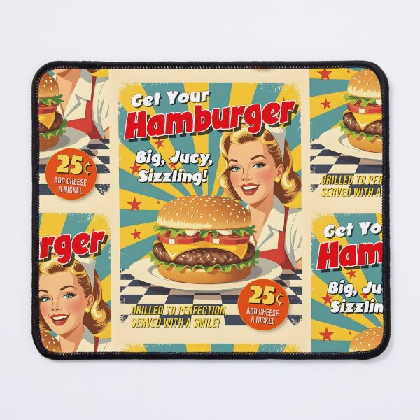 Item preview, Retro Hamburger Diner Poster – Big, Juicy & Sizzling 1950s Pop Art Sign designed and sold by MooLaLa.Store.