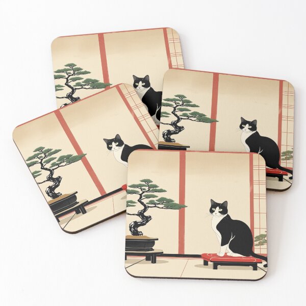 Item preview, Cat and Bonsai Pine – Japanese Minimal Art designed and sold by LEO'S CREATURE　れおずくりーちゃー.