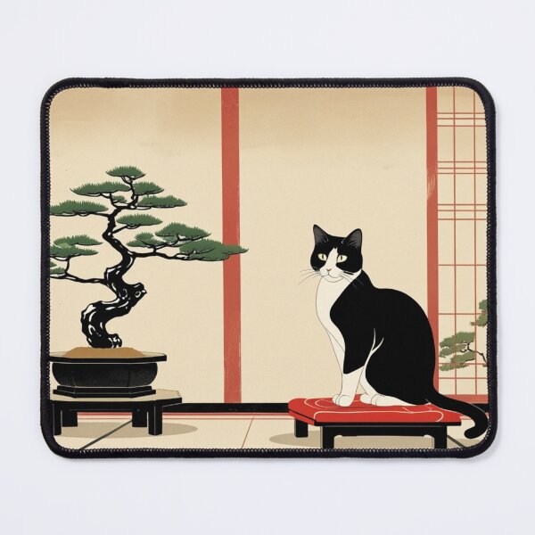 Item preview, Cat and Bonsai Pine – Japanese Minimal Art designed and sold by LEO'S CREATURE れおずくりーちゃー.