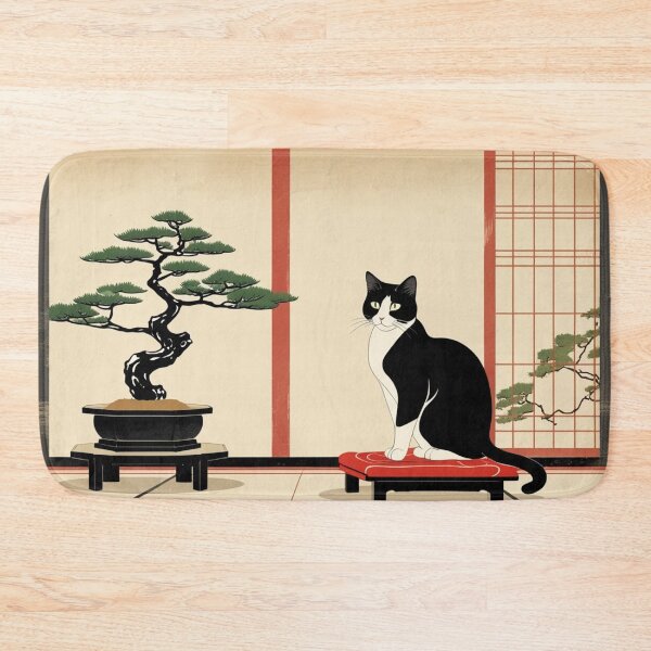 Item preview, Cat and Bonsai Pine – Japanese Minimal Art designed and sold by LEO'S CREATURE　れおずくりーちゃー.