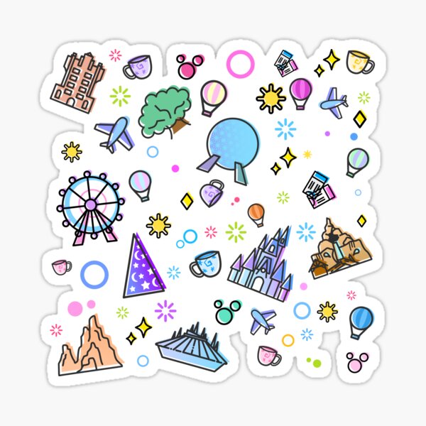 Happiest Place On Earth Collection It S A Small World Haunted Mansion Princess Castle Manatee Ferris Wheel Theme Park Sticker By Tachadesigns Redbubble