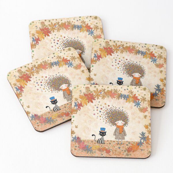 Item preview, Autumn Whimsy – Girl and Cat with a Top Hat designed and sold by Whimsical Hug.