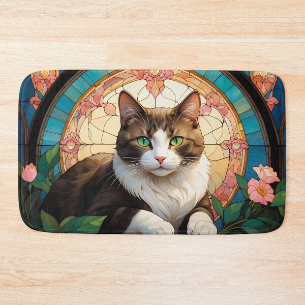 Item preview, Emerald Gaze Cat in Stained Glass Window designed and sold by KiraChie.