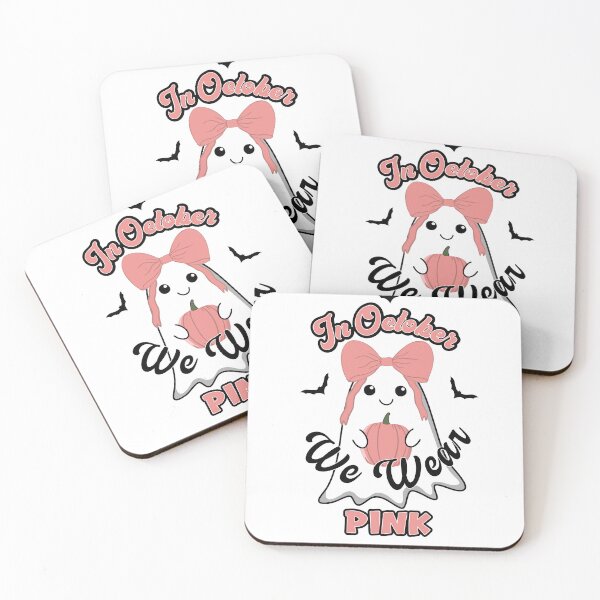 Item preview, In October we wear pink ghost with bow and pumpkin designed and sold by CorAleArt.