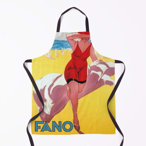 Item preview, Vintage Fano Travel Poster | Art Deco Beach Scene | Italy Seaside Resort | Retro Wall Decor | Red Bathing Suit & Sailboats designed and sold by artofuniverse.