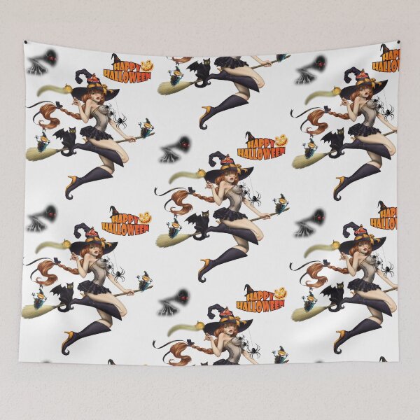 Item preview, Halloween Horror Anime Witch Girl Flying on Broom | Happy Halloween Dark Art designed and sold by GraphixKing999.