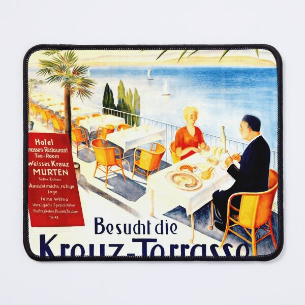 Item preview, Vintage Travel Poster | Art Deco Style Kreuz-Terrasse Murten | Swiss Scenic View | Early 20th Century Design & Art designed and sold by artofuniverse.