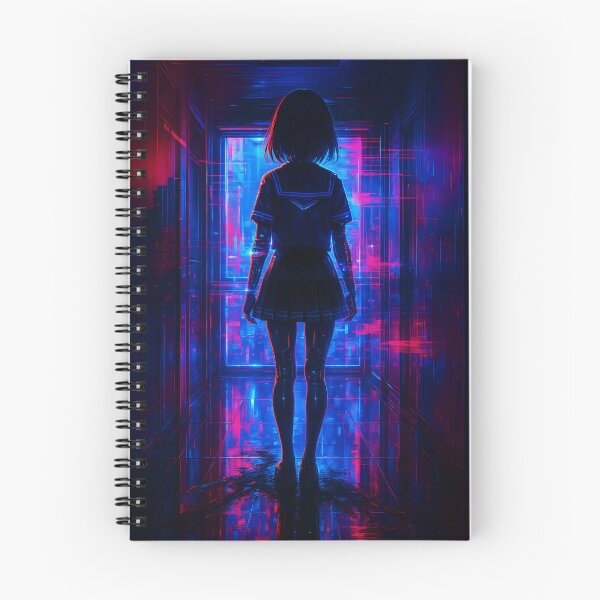 Item preview, Cyber Corridor - Neon Schoolgirl in Digital Cityscape designed and sold by Waifusion.