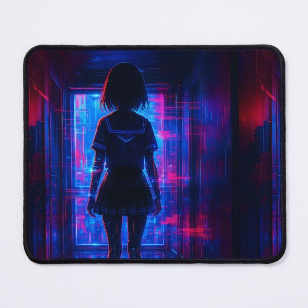 Item preview, Cyber Corridor - Neon Schoolgirl in Digital Cityscape designed and sold by Waifusion.