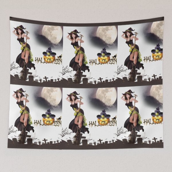 Item preview, Halloween Horror Sexy Witch Standing on Broom | Dark Spooky Art designed and sold by GraphixKing999.