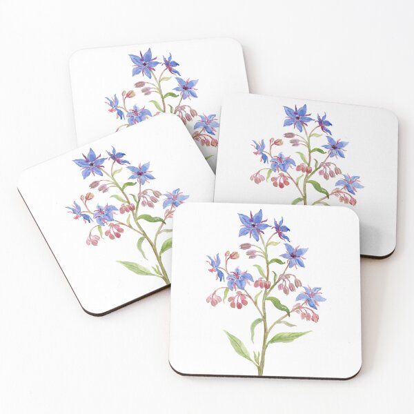 Item preview, Watercolour herb borage in blue flowers designed and sold by cornercroft.