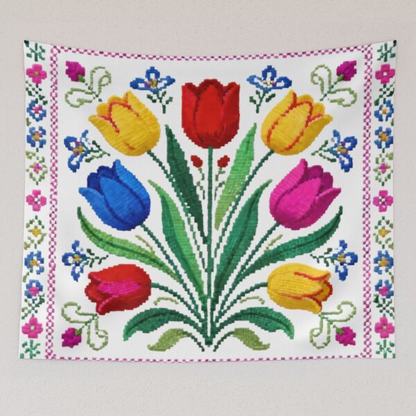 Item preview, Finely Stitched Symmetrical Floral Embroidery | Vibrant Traditional Folk Motif designed and sold by Maximilianos.