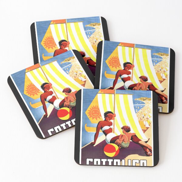 Item preview, Vintage Cattolica Travel Poster | Mid-Century Art Deco Style | Italy Seaside Holiday | F. Romoli Design & Sunlit Beach Scene designed and sold by artofuniverse.