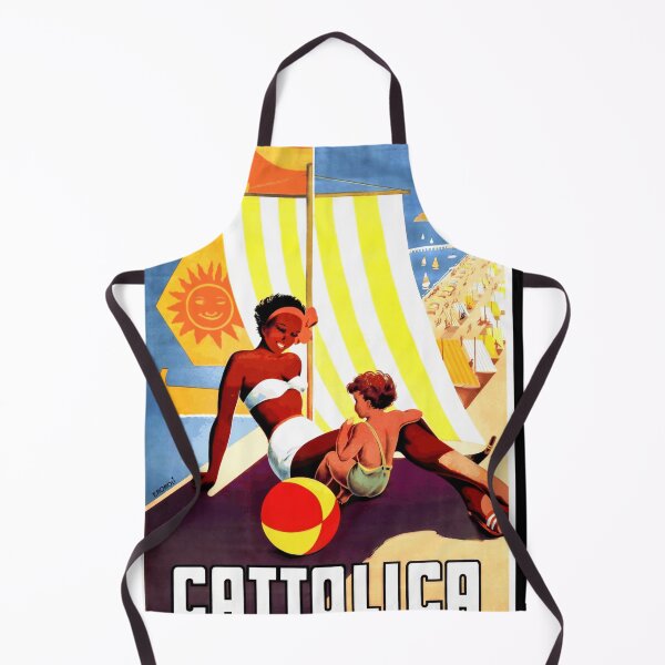 Item preview, Vintage Cattolica Travel Poster | Mid-Century Art Deco Style | Italy Seaside Holiday | F. Romoli Design & Sunlit Beach Scene designed and sold by artofuniverse.