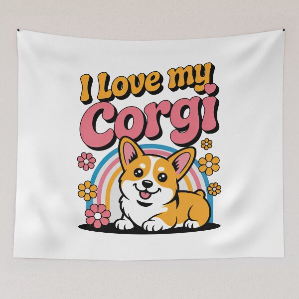 Item preview, I Love My Corgi – Cute Corgi Dog with Rainbow & Flowers designed and sold by graphic-genie.