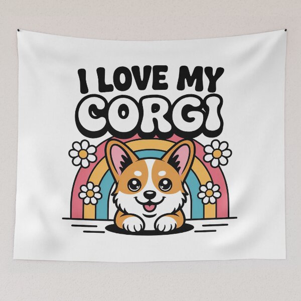 Item preview, I Love My Corgi – Cute Corgi Dog with Rainbow & Flowe designed and sold by graphic-genie.
