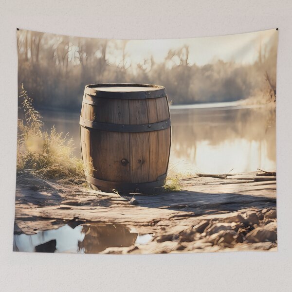 Item preview, Wooden Barrel on Riverbed designed and sold by CalmnessbyChoice.