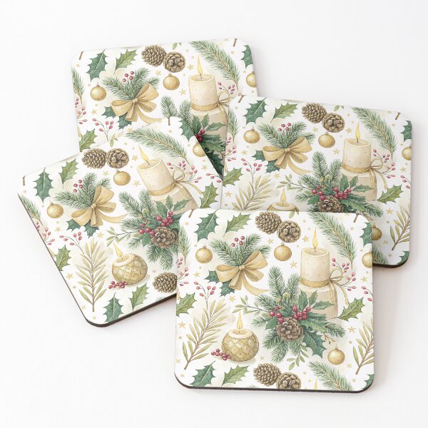 Item preview, Chic Christmas pattern design with gold bows and lit candles designed and sold by Merrylands Artshop.