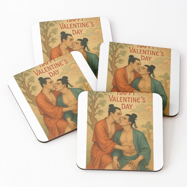 Item preview,  Romantic Gay Valentine’s Day Greeting with East Asian Kiss designed and sold by Aryabek.